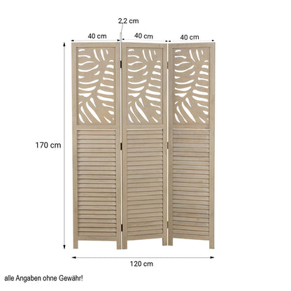 Paravent Natur Rattan-Optik Verzierungen 3 teilig Raumteiler Trennwand Sichtschutz