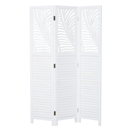 Paravent Weiss Rattan-Optik Verzierungen 3 teilig Raumteiler Trennwand Sichtschutz