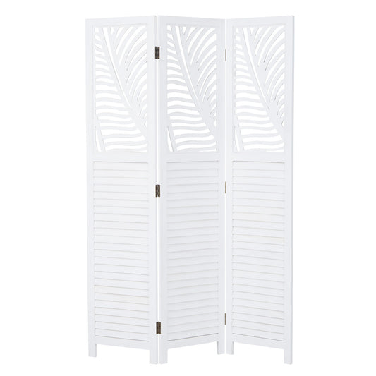 Paravent Weiss Rattan-Optik Verzierungen 3 teilig Raumteiler Trennwand Sichtschutz