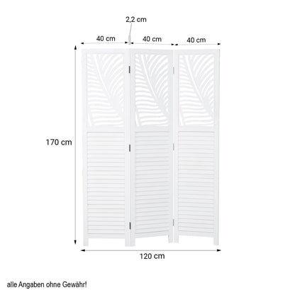 Paravent Weiss Rattan-Optik Verzierungen 3 teilig Raumteiler Trennwand Sichtschutz
