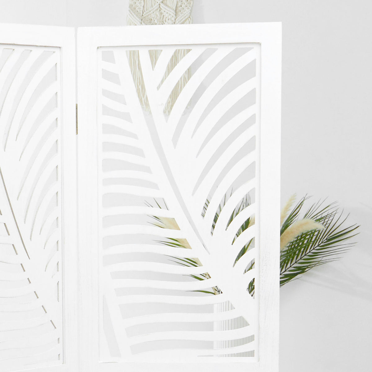 Paravent Weiss Rattan-Optik Verzierungen 3 teilig Raumteiler Trennwand Sichtschutz