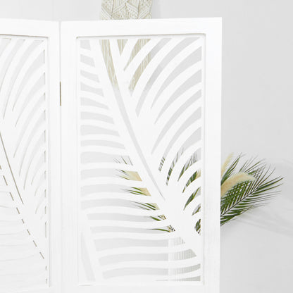 Paravent Weiss Rattan-Optik Verzierungen 3 teilig Raumteiler Trennwand Sichtschutz