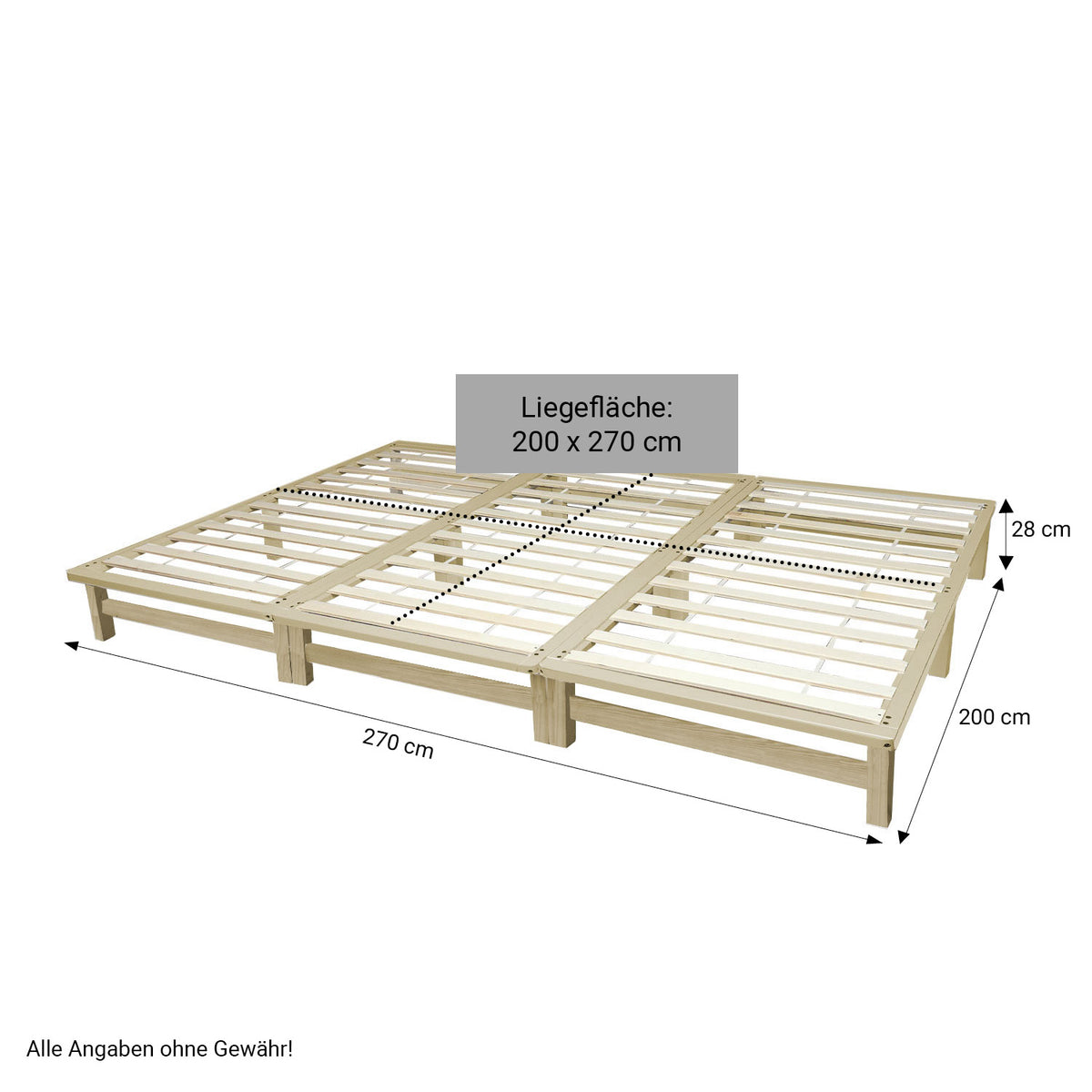 Familienbett 270x200 cm Natur | Maxi Palettenbett XXL | mit Lattenrost | Holz | auch einzeln stellbar