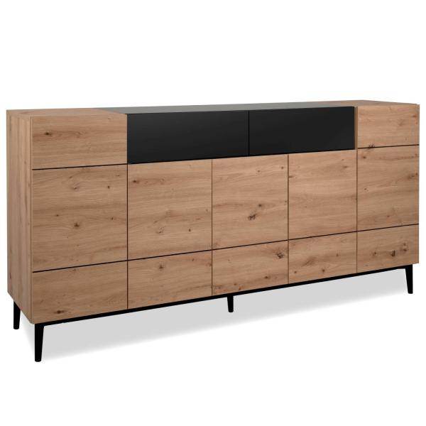 Sideboard Kommode Eiche Holz in Natur Schwarz Wohnzimmerschrank - Palo24