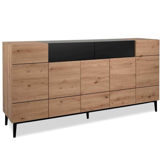 Sideboard Kommode Eiche Holz in Natur Schwarz Wohnzimmerschrank - Palo24