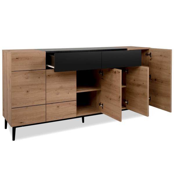 Sideboard Kommode Eiche Holz in Natur Schwarz Wohnzimmerschrank - Palo24
