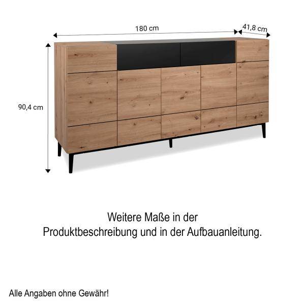 Sideboard Kommode Eiche Holz in Natur Schwarz Wohnzimmerschrank - Palo24
