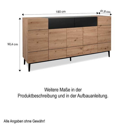 Sideboard Kommode Eiche Holz in Natur Schwarz Wohnzimmerschrank - Palo24
