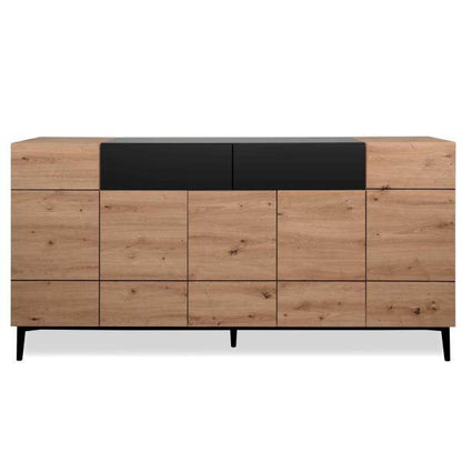 Sideboard Kommode Eiche Holz in Natur Schwarz Wohnzimmerschrank - Palo24