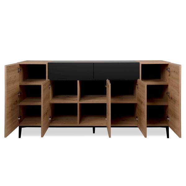 Sideboard Kommode Eiche Holz in Natur Schwarz Wohnzimmerschrank - Palo24