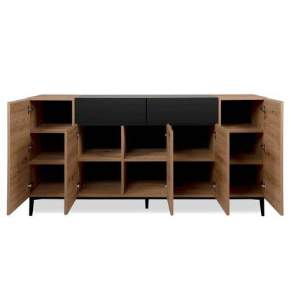 Sideboard Kommode Eiche Holz in Natur Schwarz Wohnzimmerschrank - Palo24