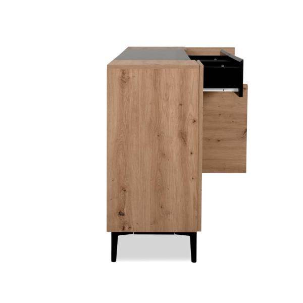 Sideboard Kommode Eiche Holz in Natur Schwarz Wohnzimmerschrank - Palo24