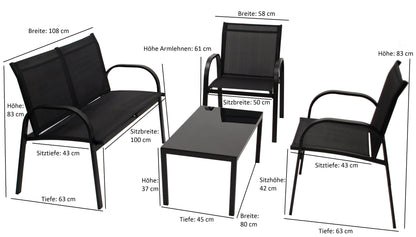 Lounge Set Sitzgruppe ARONA 4-teilig, Metall + Kunstgewebe schwarz
