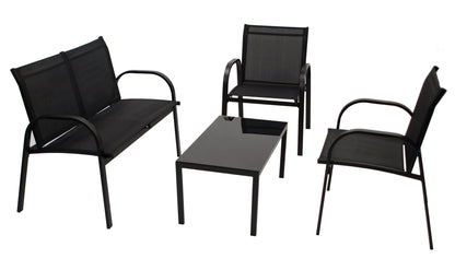 Lounge Set Sitzgruppe ARONA 4-teilig, Metall + Kunstgewebe schwarz