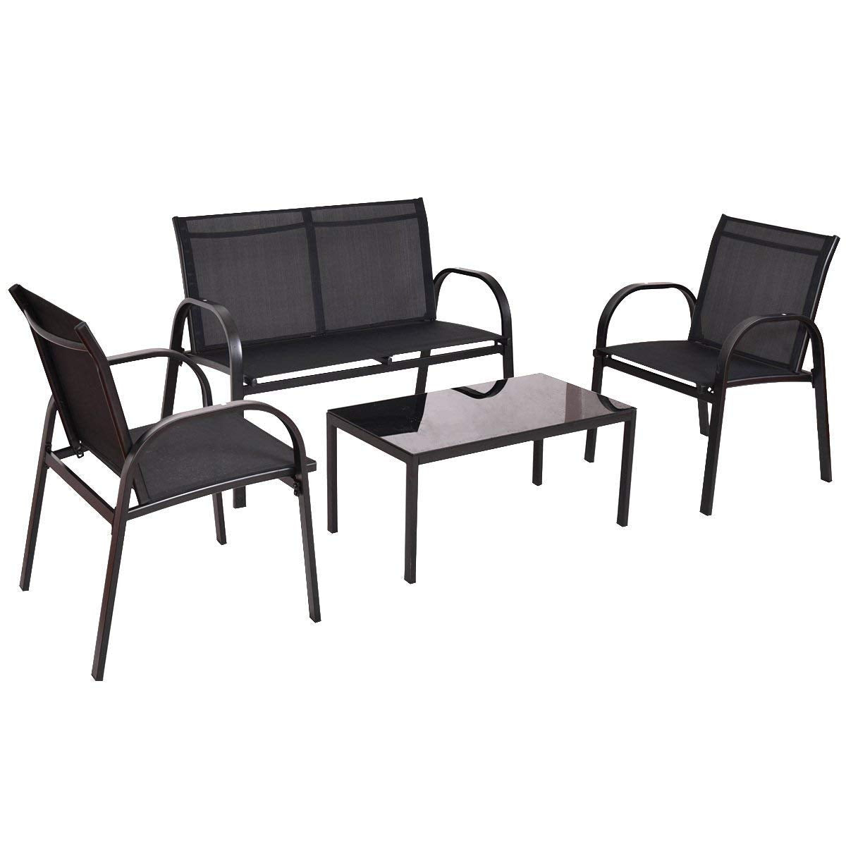 Lounge Set Sitzgruppe ARONA 4-teilig, Metall + Kunstgewebe schwarz