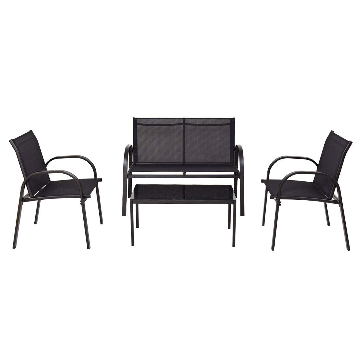 Lounge Set Sitzgruppe ARONA 4-teilig, Metall + Kunstgewebe schwarz