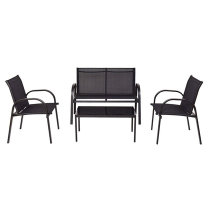 Lounge Set Sitzgruppe ARONA 4-teilig, Metall + Kunstgewebe schwarz
