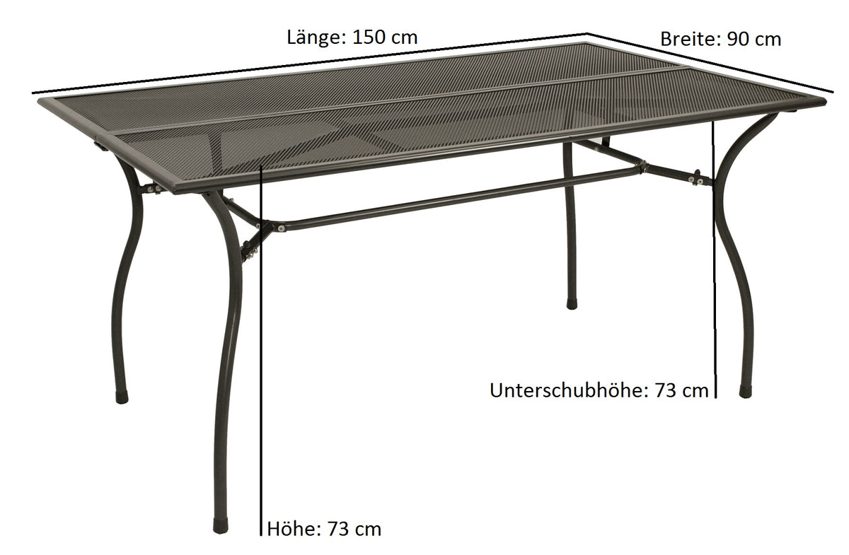 Ensemble de salon CLASSIC, 5 pièces, métal déployé anthracite (table 90x150cm)
