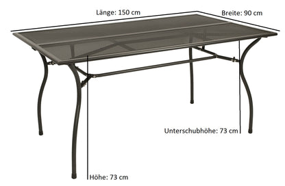 Ensemble de salon CLASSIC, 5 pièces, métal déployé anthracite (table 90x150cm)