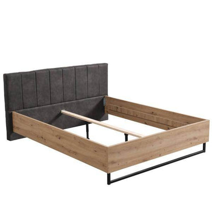 Doppelbett Holzbett Polsterbett 160x200 cm Eiche Stoff Grau Bettgestell Industrial Style - Palo24