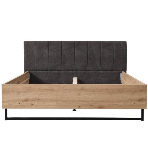 Doppelbett Holzbett Polsterbett 160x200 cm Eiche Stoff Grau Bettgestell Industrial Style - Palo24