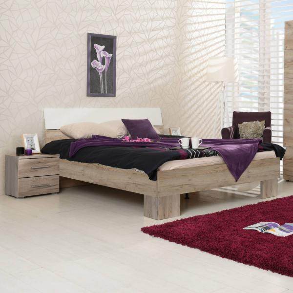 Doppelbett Bettgestell Ehebett Holzbett 160x200 cm Gästebett Eiche Grau - Palo24