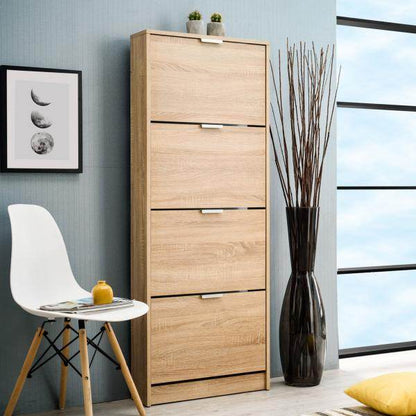 Schuhschrank Schuhregal Schuhkipper Schmal Holz Eiche 4 Fächer Schuhkommode - Palo24