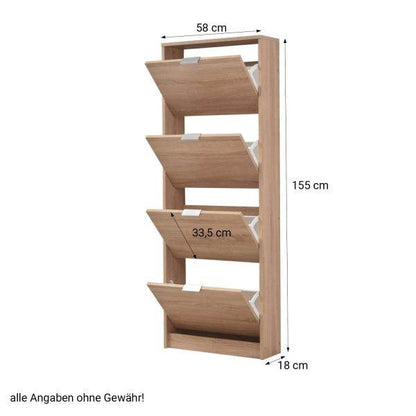 Schuhschrank Schuhregal Schuhkipper Schmal Holz Eiche 4 Fächer Schuhkommode - Palo24