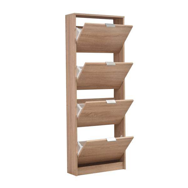 Schuhschrank Schuhregal Schuhkipper Schmal Holz Eiche 4 Fächer Schuhkommode - Palo24