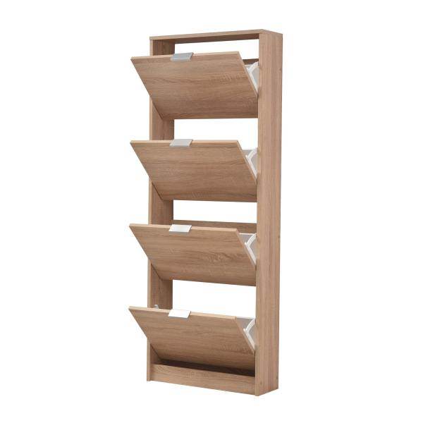 Schuhschrank Schuhregal Schuhkipper Schmal Holz Eiche 4 Fächer Schuhkommode - Palo24