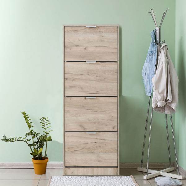 Schuhschrank Schuhregal Schuhkipper Schmal Holz Eiche Grau 4 Fächer - Palo24