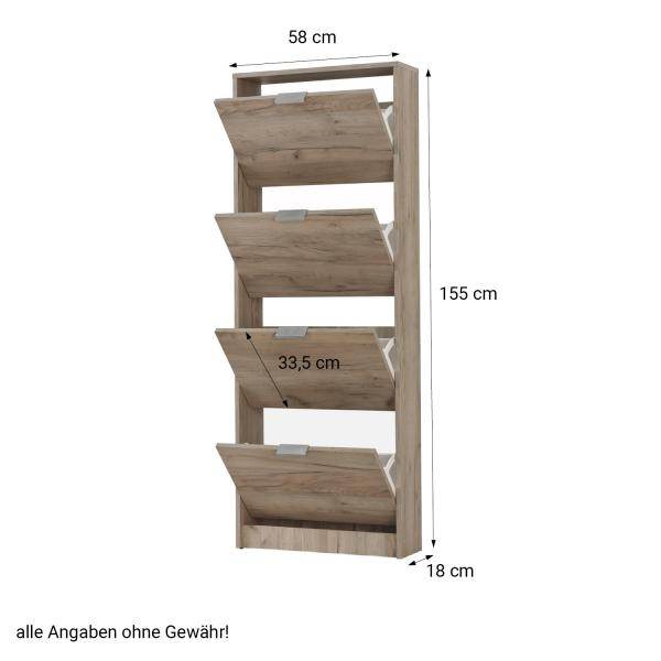 Schuhschrank Schuhregal Schuhkipper Schmal Holz Eiche Grau 4 Fächer - Palo24