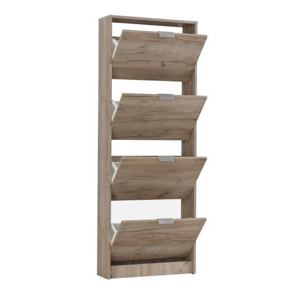 Schuhschrank Schuhregal Schuhkipper Schmal Holz Eiche Grau 4 Fächer - Palo24
