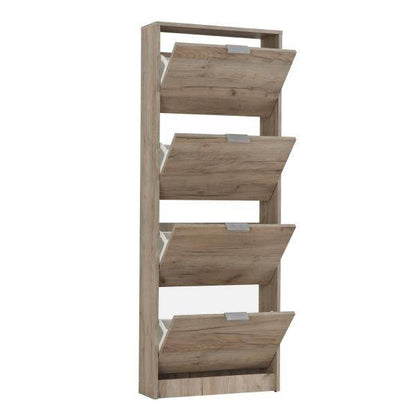 Schuhschrank Schuhregal Schuhkipper Schmal Holz Eiche Grau 4 Fächer - Palo24