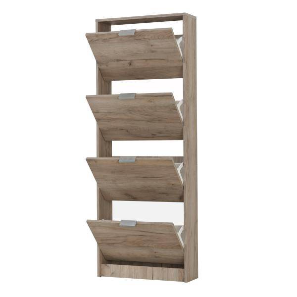 Schuhschrank Schuhregal Schuhkipper Schmal Holz Eiche Grau 4 Fächer - Palo24
