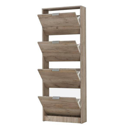 Schuhschrank Schuhregal Schuhkipper Schmal Holz Eiche Grau 4 Fächer - Palo24