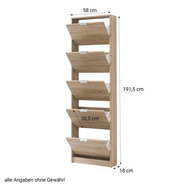 Schuhschrank Schuhregal Schuhkipper Schmal Holz Eiche 5 Fächer - Palo24