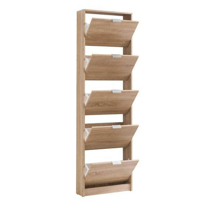 Schuhschrank Schuhregal Schuhkipper Schmal Holz Eiche 5 Fächer - Palo24