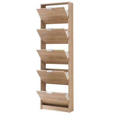 Schuhschrank Schuhregal Schuhkipper Schmal Holz Eiche 5 Fächer - Palo24