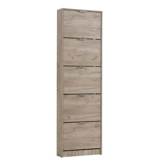 Schuhschrank Schuhkommode Schuhkipper Schmal Holz Eiche Grau 5 Fächer - Palo24