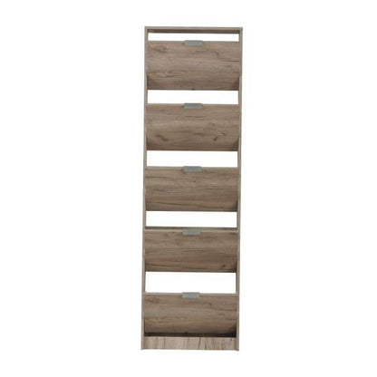 Schuhschrank Schuhkommode Schuhkipper Schmal Holz Eiche Grau 5 Fächer - Palo24