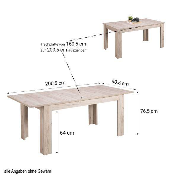 Esstisch ausziehbar Holztisch 160x90 cm Holz Massiv Grau Eiche - Palo24