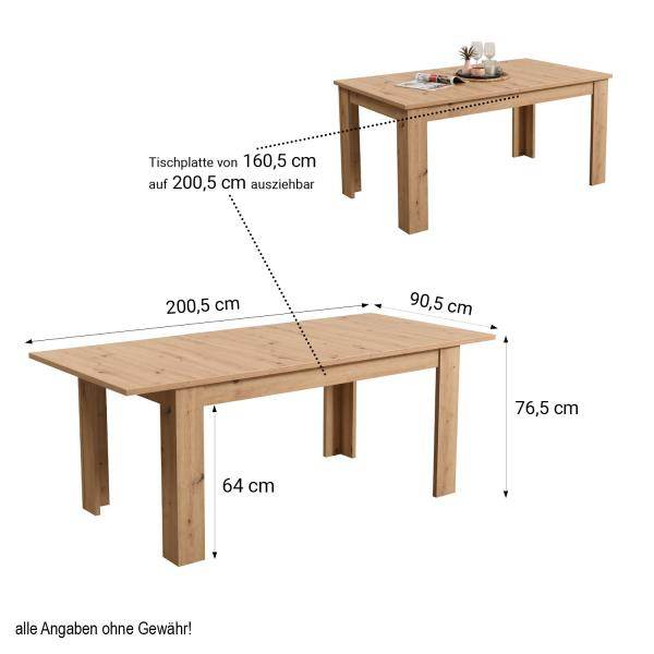 Esstisch ausziehbar Holztisch 160x90 cm Holz Massiv Eiche - Palo24