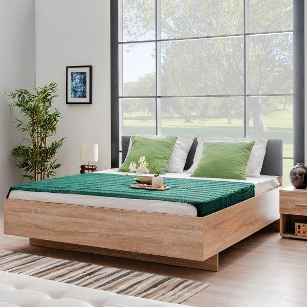 Doppelbett Holzbett Polsterbett Stoffbett 160x200 cm Eiche Stoff Grau - Palo24