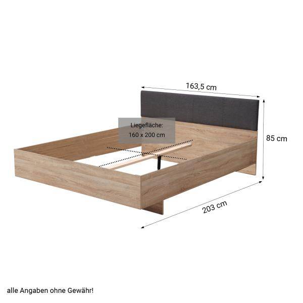 Doppelbett Holzbett Polsterbett Stoffbett 160x200 cm Eiche Stoff Grau - Palo24