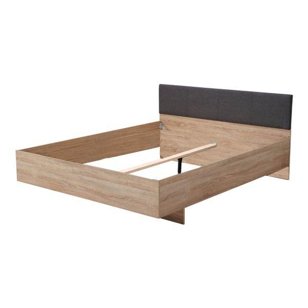 Doppelbett Holzbett Polsterbett Stoffbett 160x200 cm Eiche Stoff Grau - Palo24