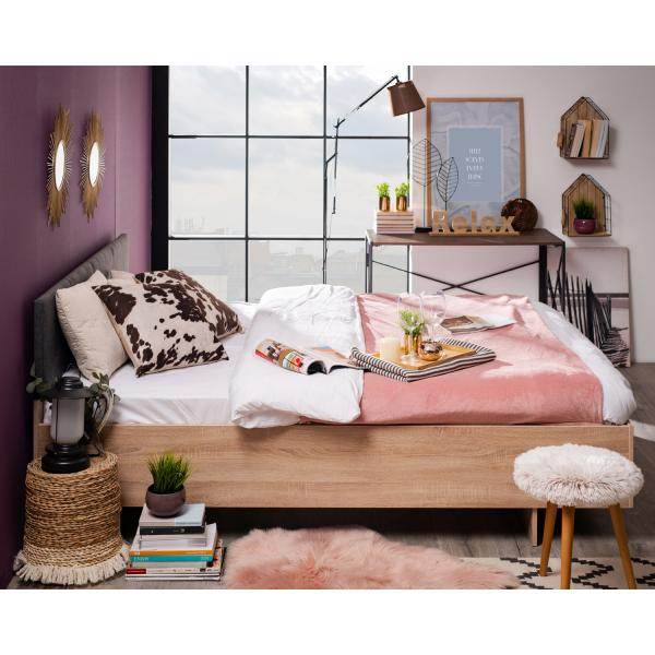 Doppelbett Holzbett Polsterbett Stoffbett 160x200 cm Eiche Stoff Grau - Palo24