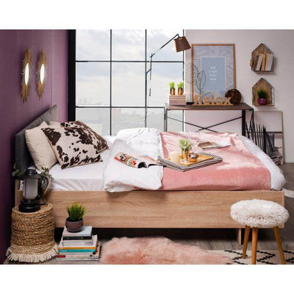 Doppelbett Holzbett Polsterbett Stoffbett 160x200 cm Eiche Stoff Grau - Palo24