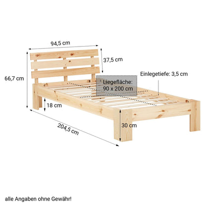 Holzbett mit Bettkasten 90x200 Futonbett Natur Kiefer Massivholz - Palo24