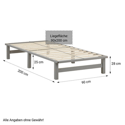 Palettenbett 90x200 cm Grau | Einzelbett | mit Lattenrost | Holz | Kind Jugend Gast